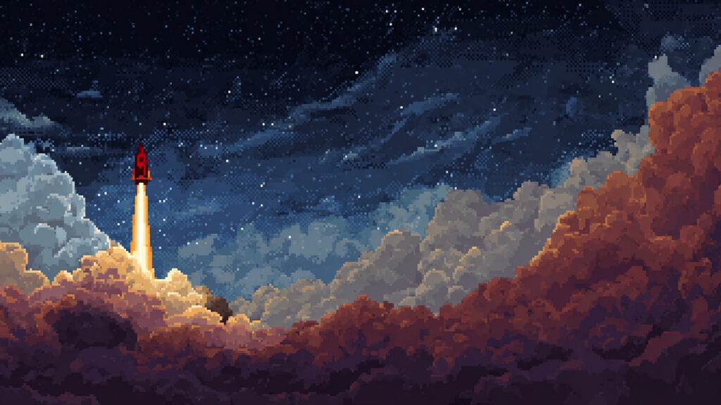 ドット絵風｜ロケットの背景素材