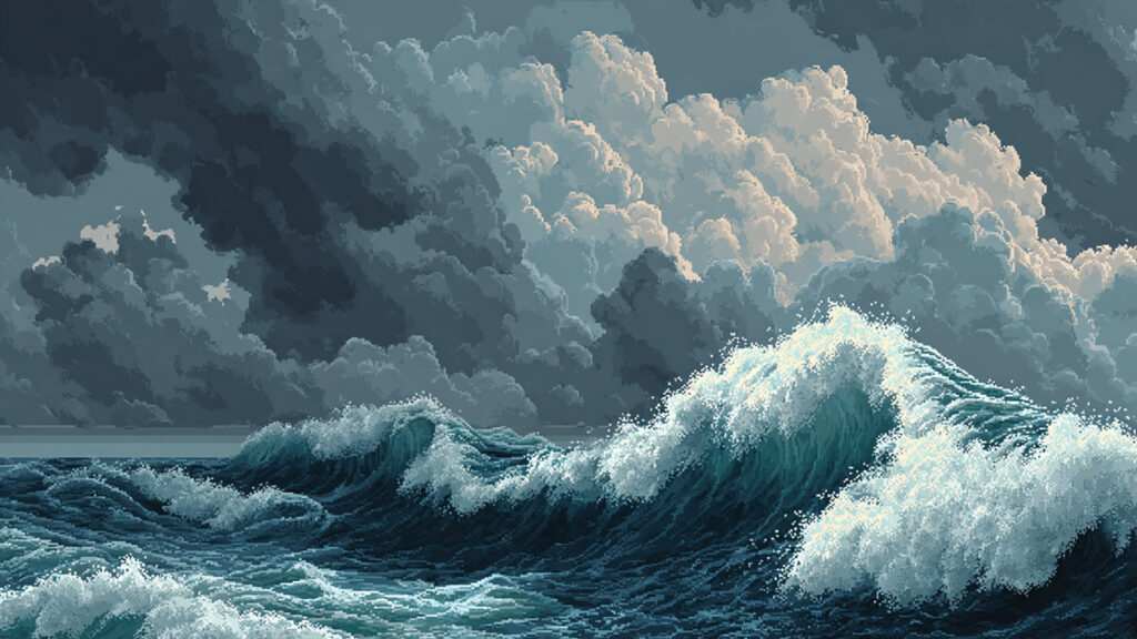 荒れた海の背景イラストのフリー素材