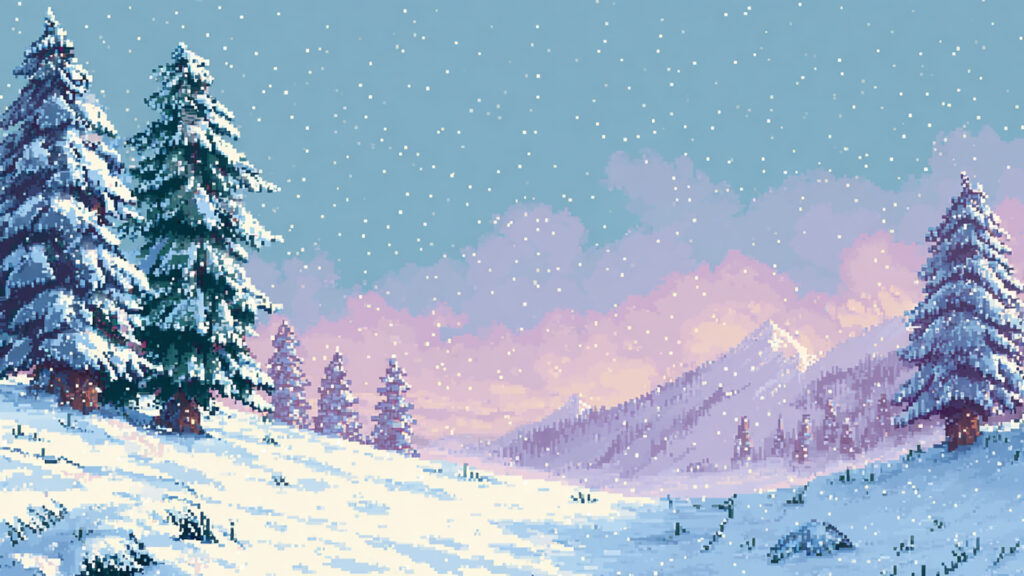 ドット絵風｜雪景色の背景素材