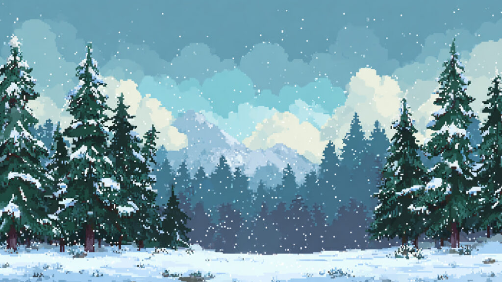 ドット絵風｜雪景色の背景素材
