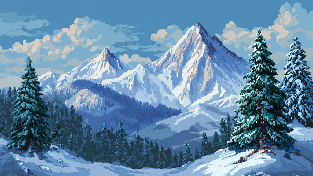 ドット絵風｜雪山の背景素材