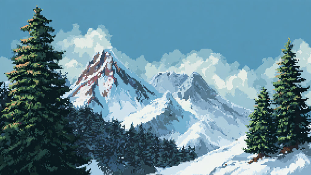 ドット絵風｜雪山の背景素材
