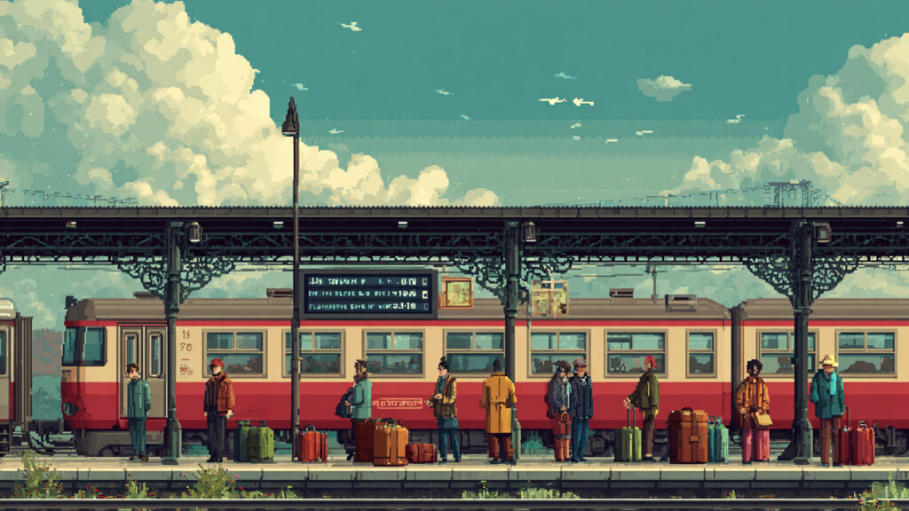 列車駅の背景イラストのフリー素材