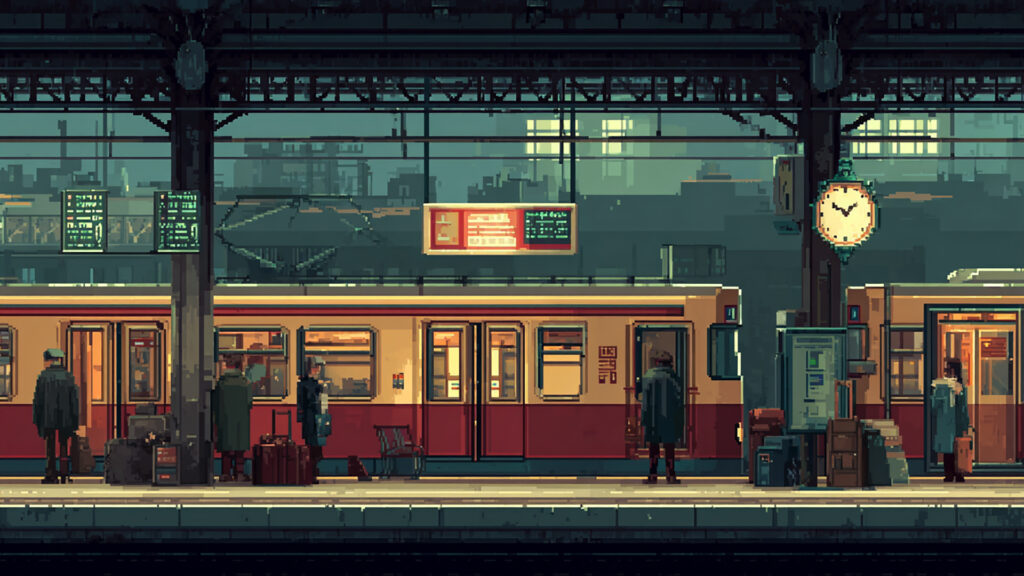 ドット絵風｜列車駅の背景素材