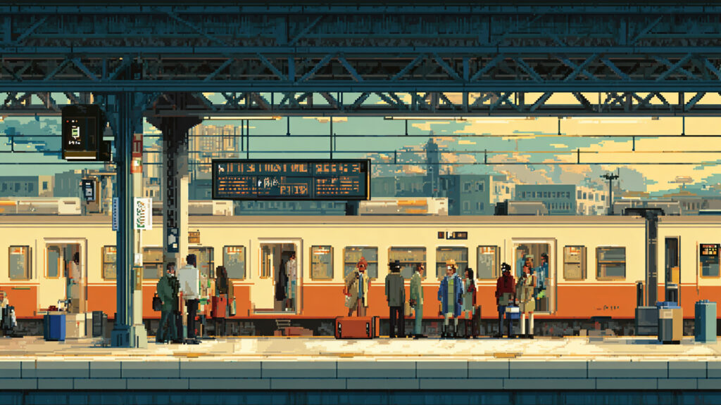 ドット絵風｜列車駅の背景素材