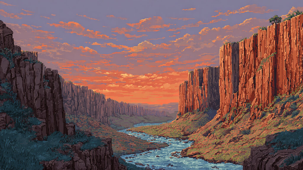 ドット絵風｜渓谷の背景素材