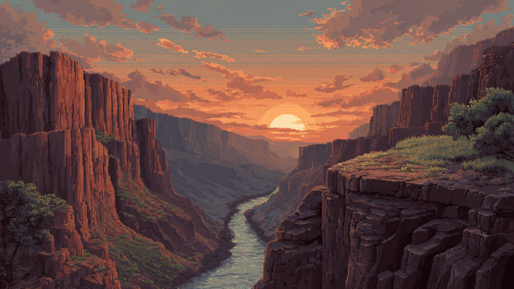 ドット絵風｜渓谷の背景素材