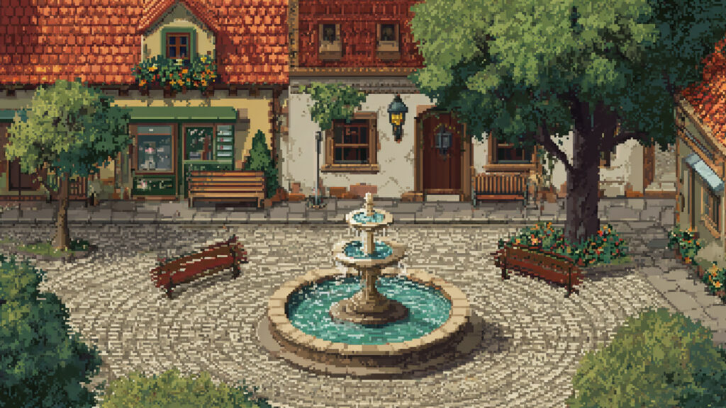 ドット絵風｜村の広場背景素材