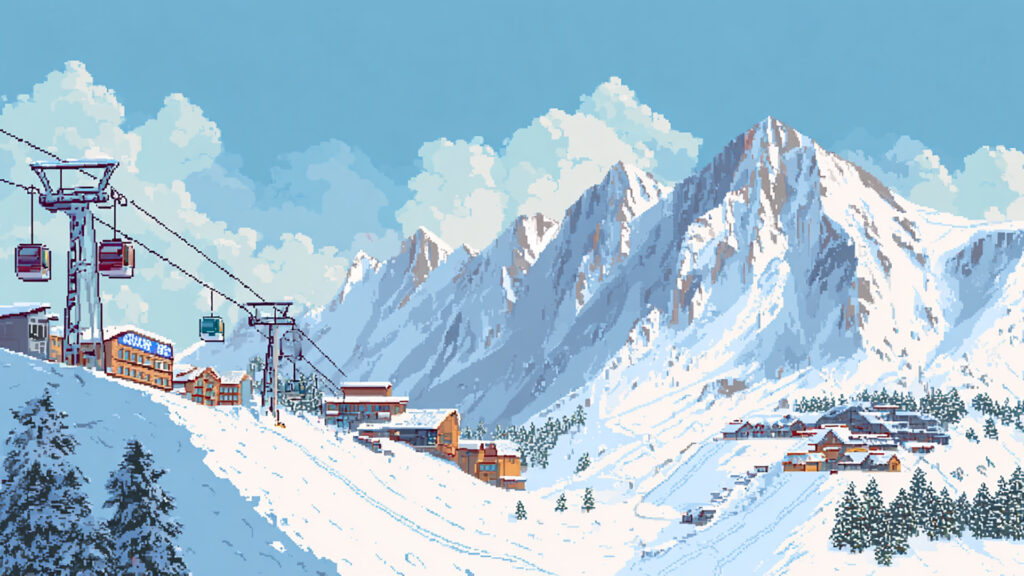 冬のスキー場の背景イラストのフリー素材