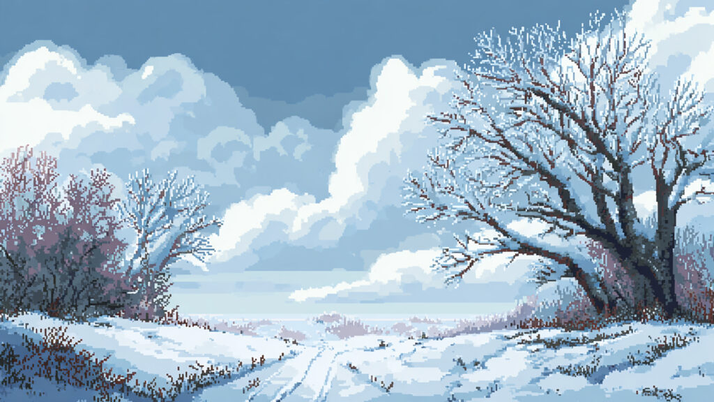 ドット絵風｜冬の雪原背景素材