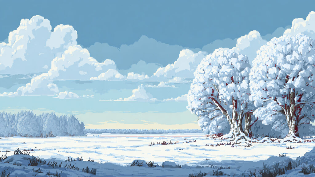 ドット絵風｜冬の雪原背景素材
