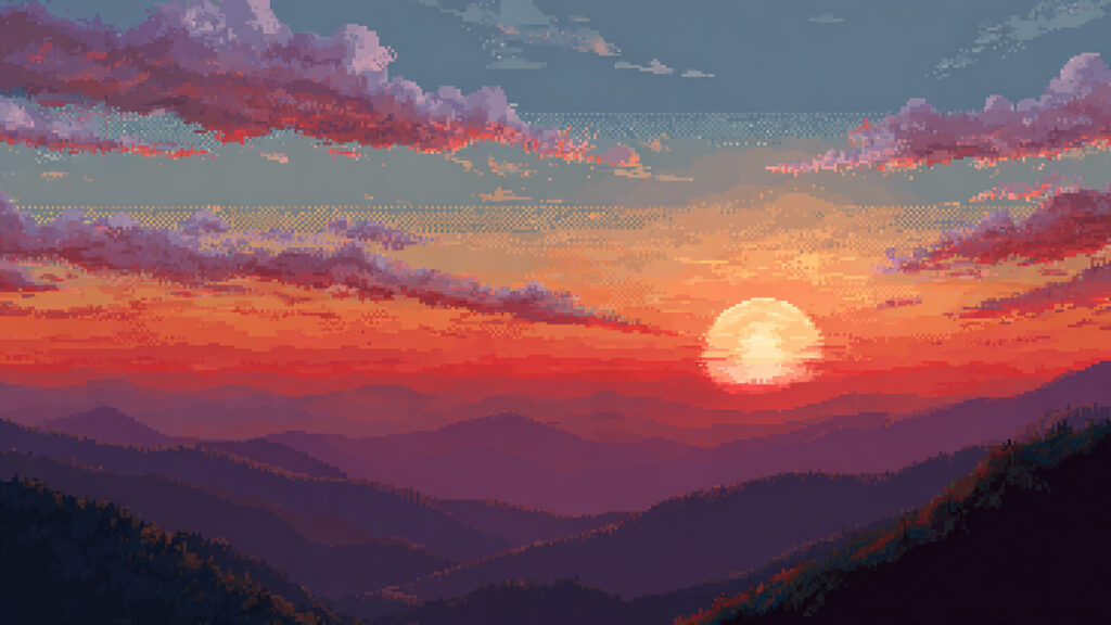 ドット絵風｜夕焼けの背景素材