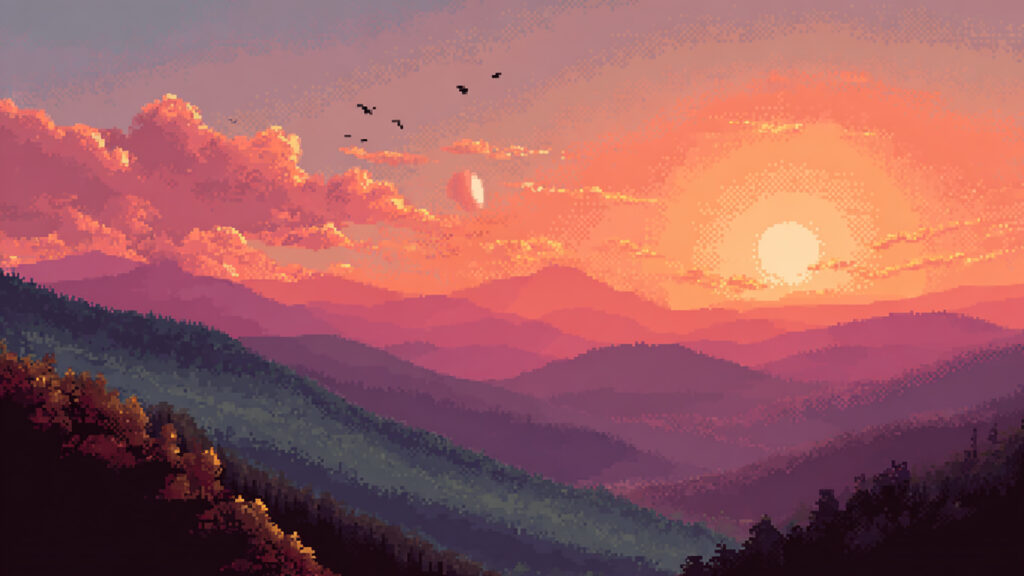 ドット絵風｜夕焼けの背景素材