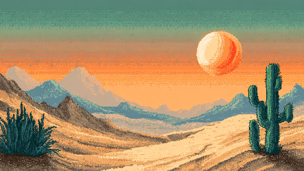 ドット絵風｜砂漠のサボテン背景素材