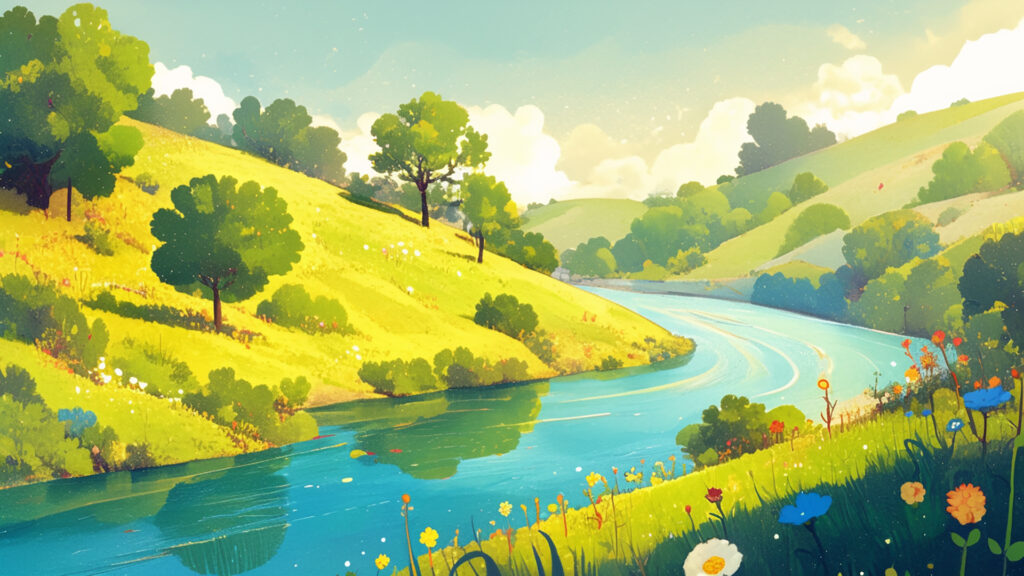 川｜絵本風の背景イラストのフリー素材