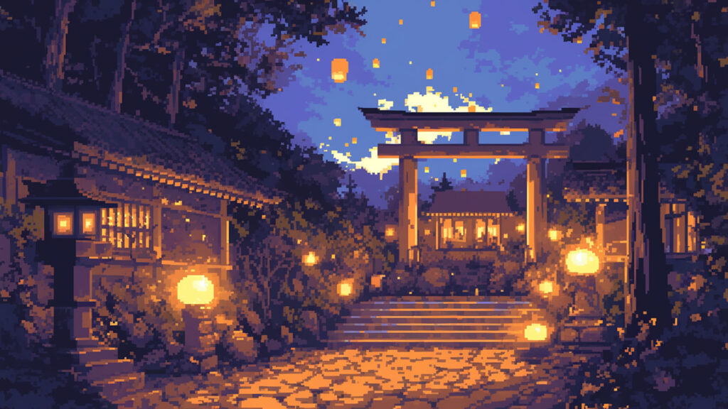 夜の神社｜ドット絵風