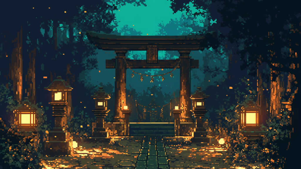 夜の神社｜ドット絵風