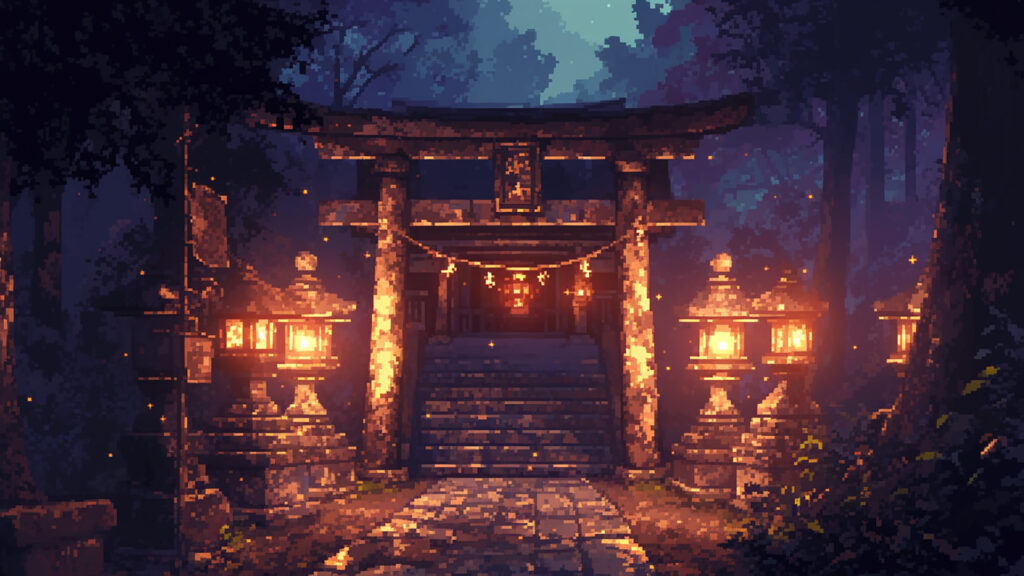 夜の神社｜ドット絵風