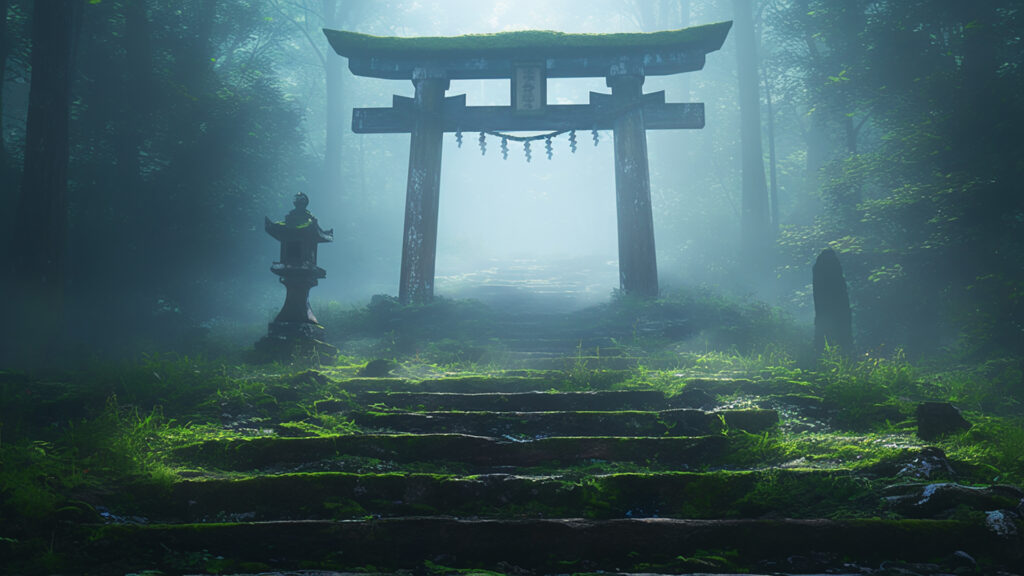 霧に包まれた神社