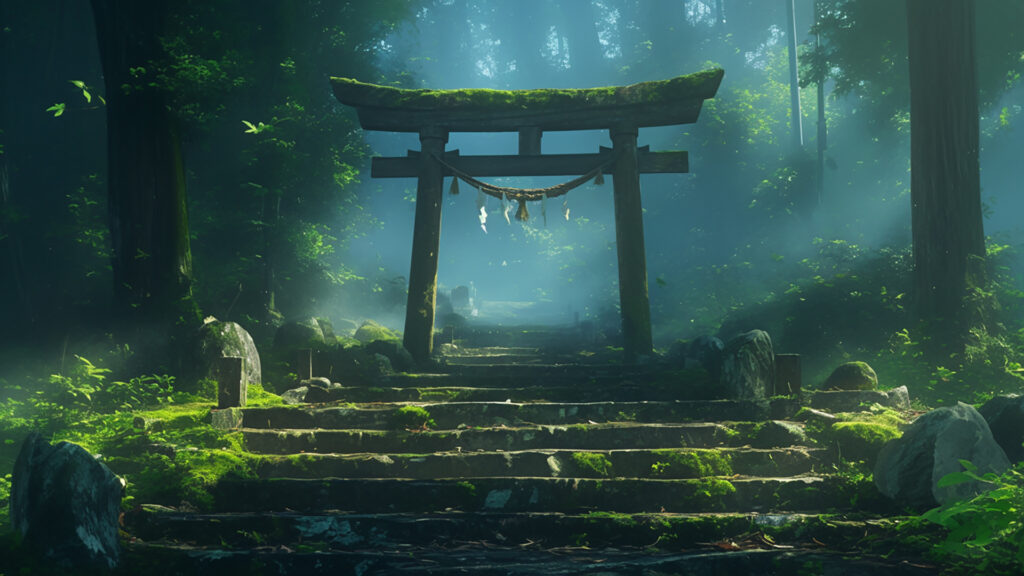 霧に包まれた神社