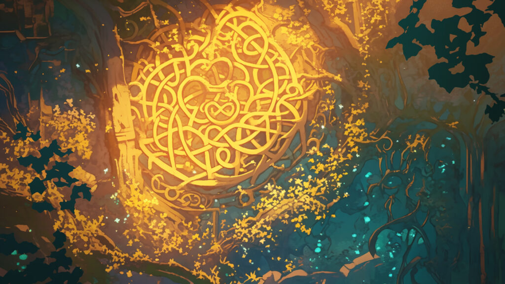 ケルト装飾画風｜精霊の庭園と金の蔦｜自然・幻想・癒やしの風景
