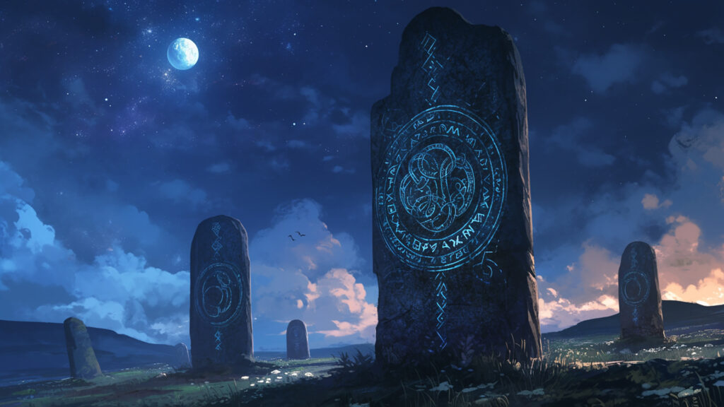 ケルト装飾画風｜月光に照らされた石碑群