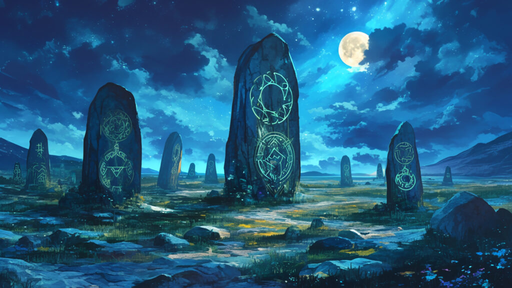 ケルト装飾画風｜月光に照らされた石碑群