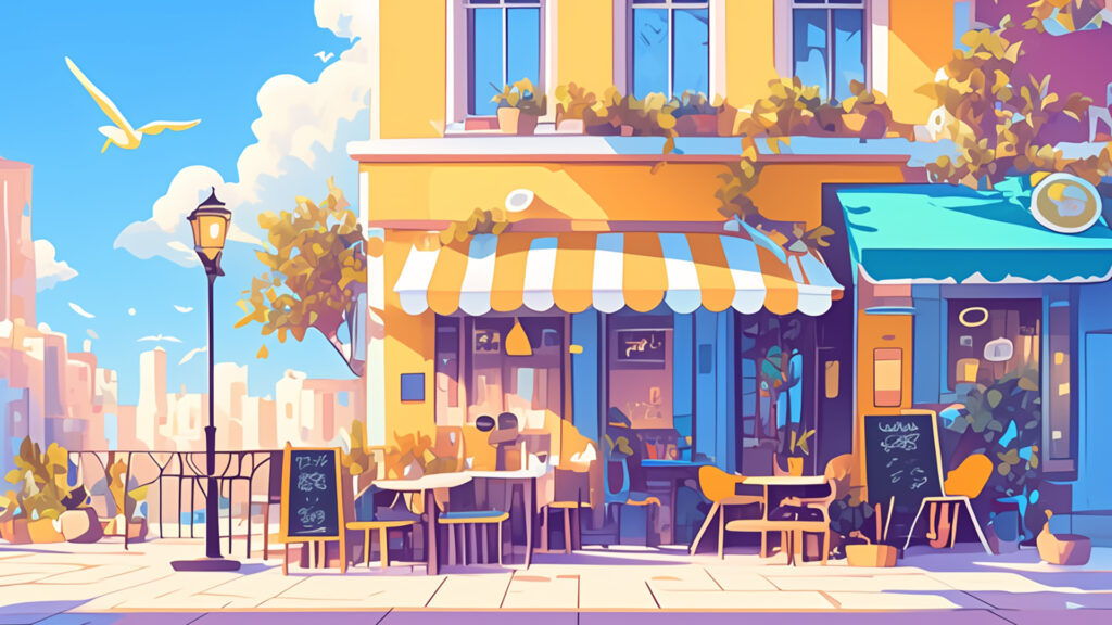 ポップな街角カフェ背景