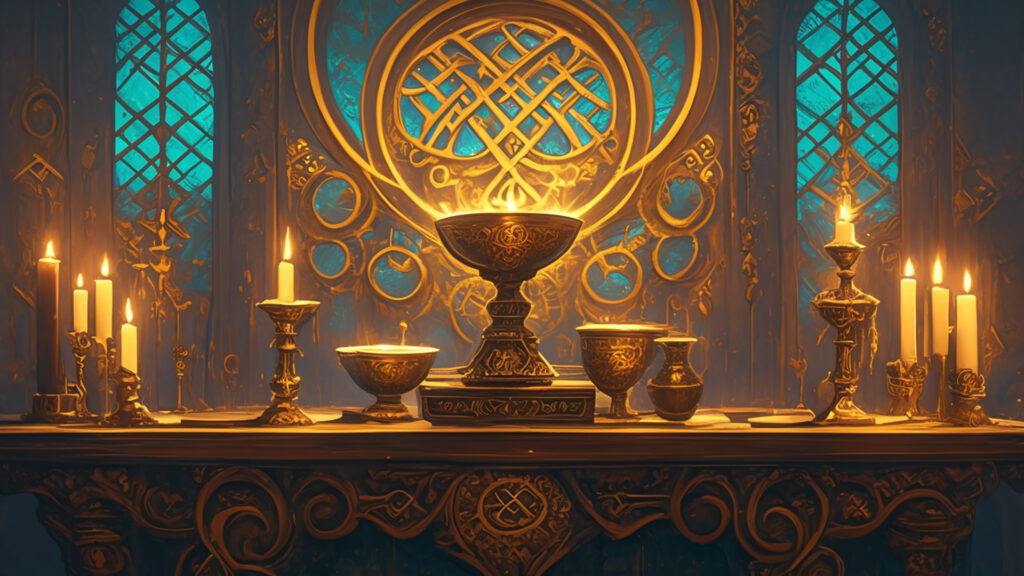 ケルト装飾画風｜聖杯の祭壇と金の文様