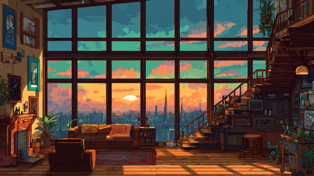 ドット絵風｜塔の最上階背景素材