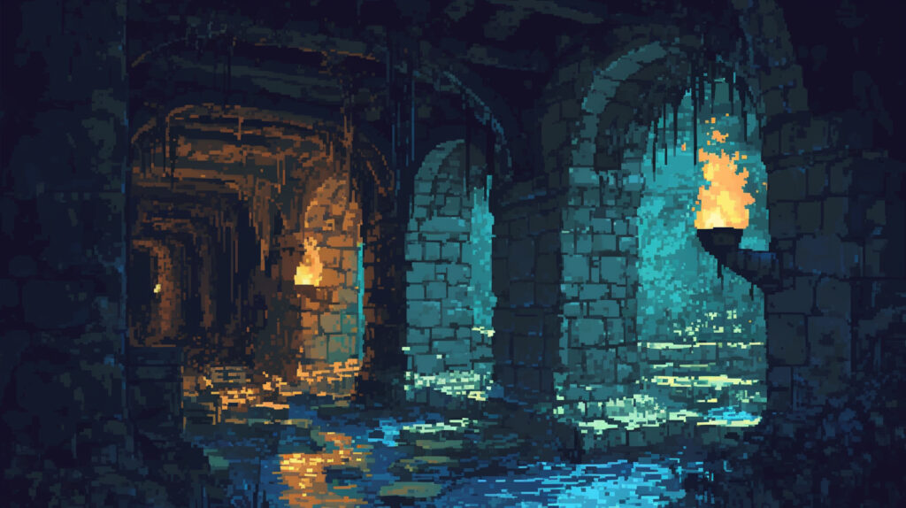 地下水路の戦場｜ドット絵風