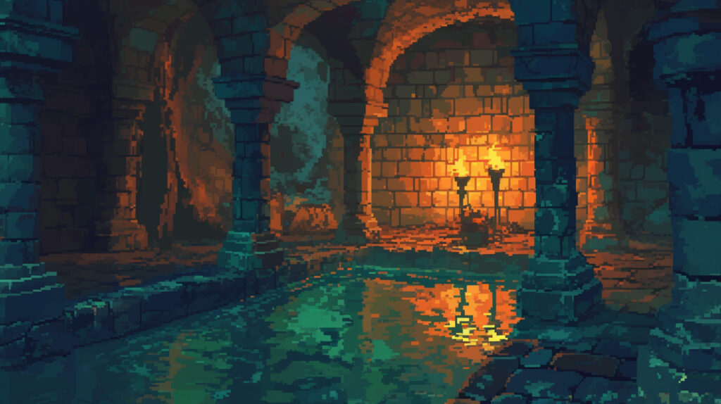 地下水路の戦場｜ドット絵風