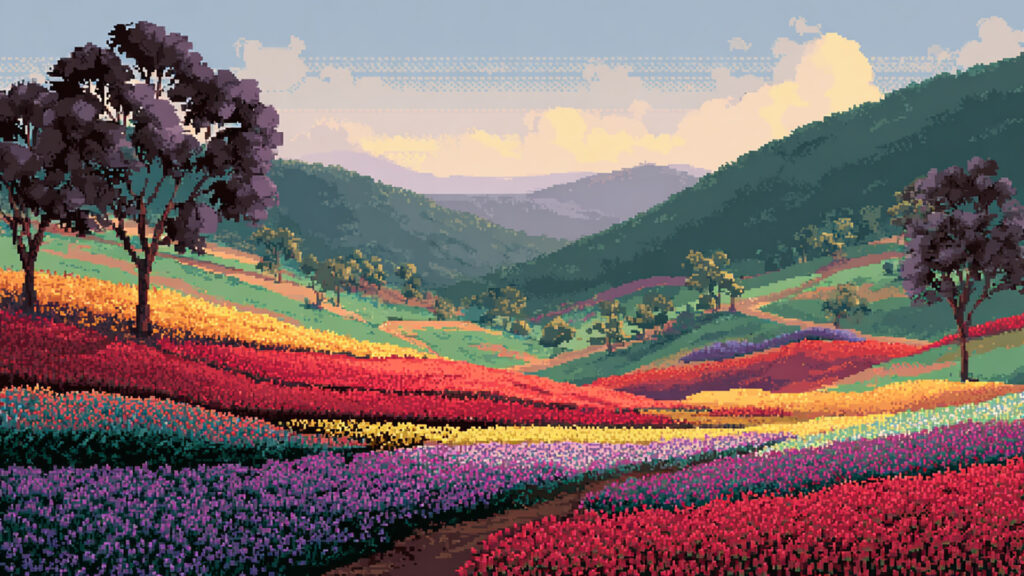 ドット絵風｜花畑の背景素材