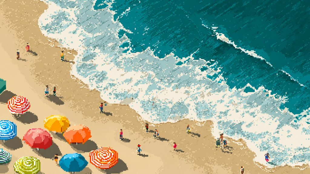 夏の海水浴の背景イラストのフリー素材