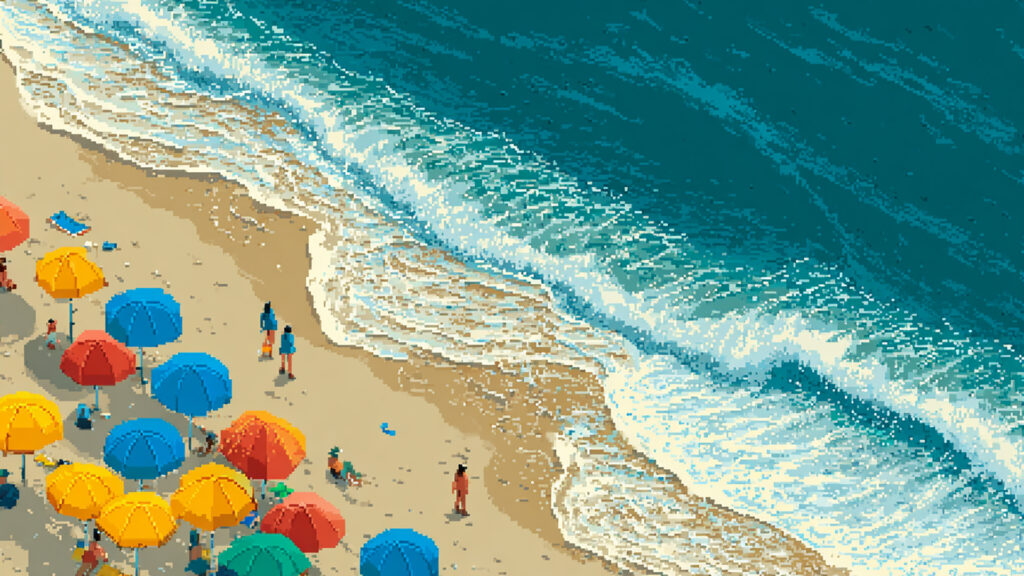 ドット絵風｜夏の海水浴背景素材