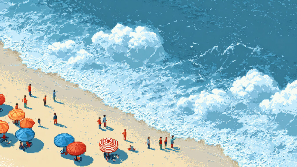 ドット絵風｜夏の海水浴背景素材