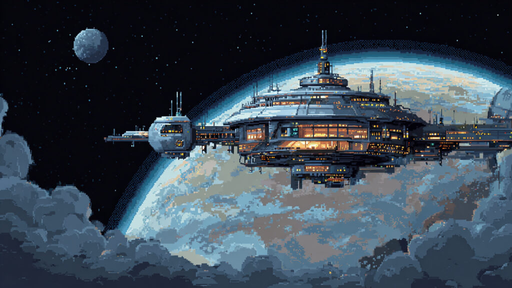 ドット絵風｜宇宙ステーション背景素材