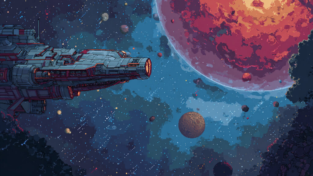 ドット絵風｜宇宙船の背景素材