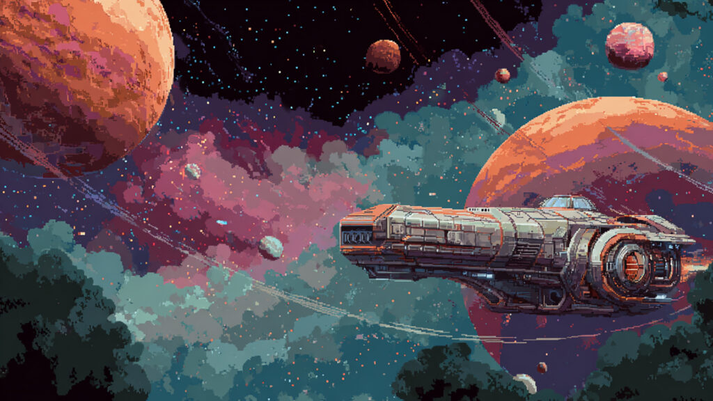 ドット絵風｜宇宙船の背景素材