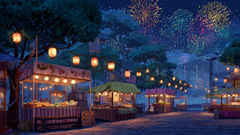 夏祭り夜景の背景イラストのフリー素材