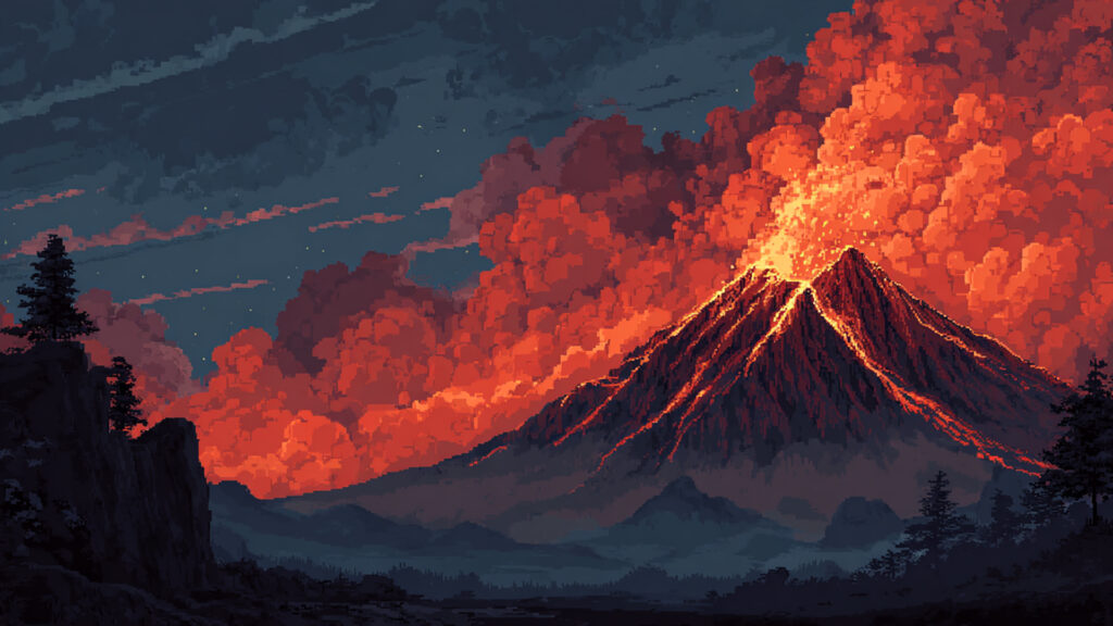 ドット絵風｜火山の背景素材