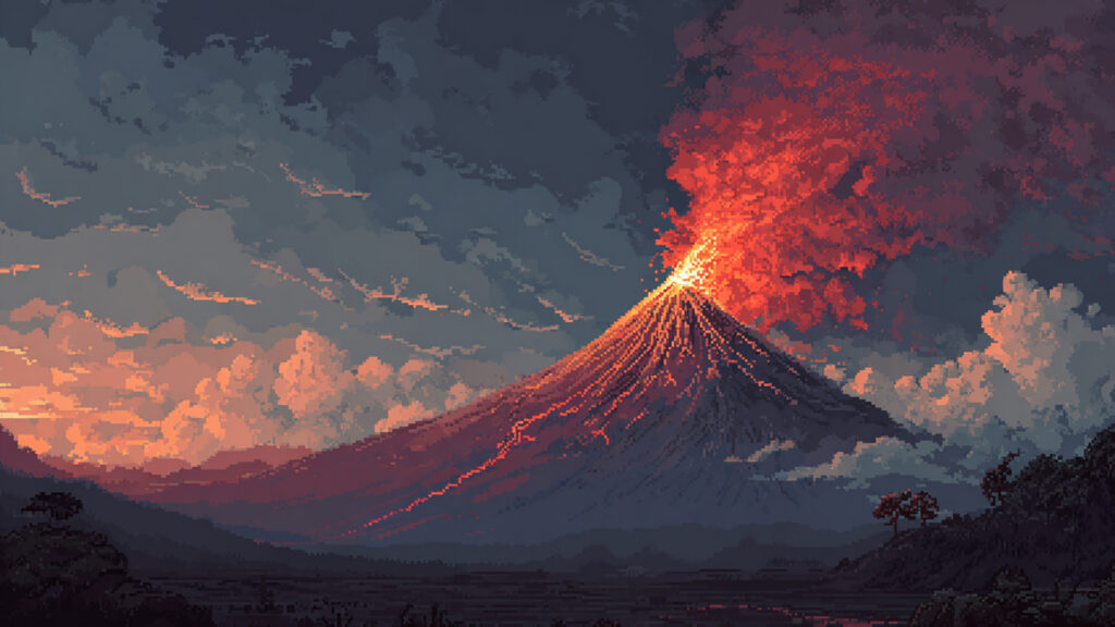 ドット絵風｜火山の背景素材