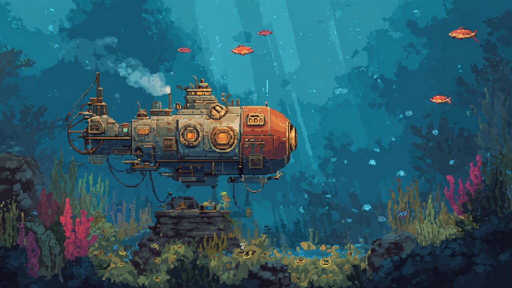 潜水艦の背景イラストのフリー素材