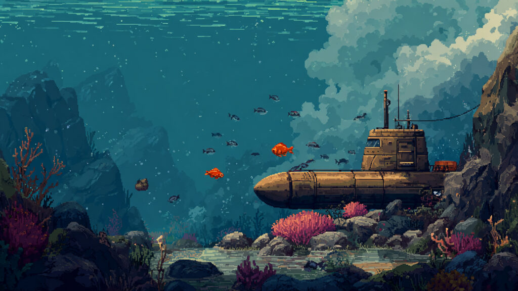 ドット絵風｜潜水艦の背景素材