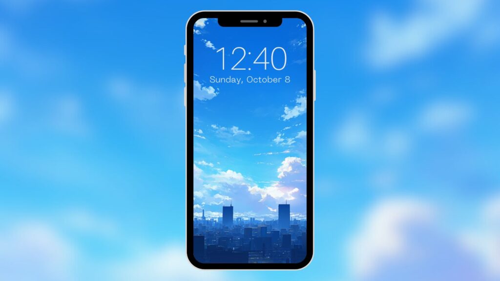 都会の上空｜縦長背景の背景イラストのフリー素材