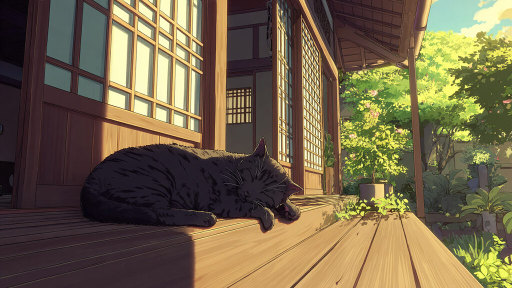 縁側でくつろぐ猫