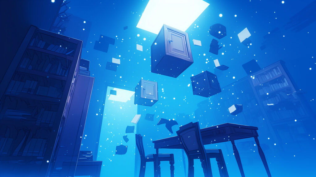 家具が浮遊する不思議な部屋