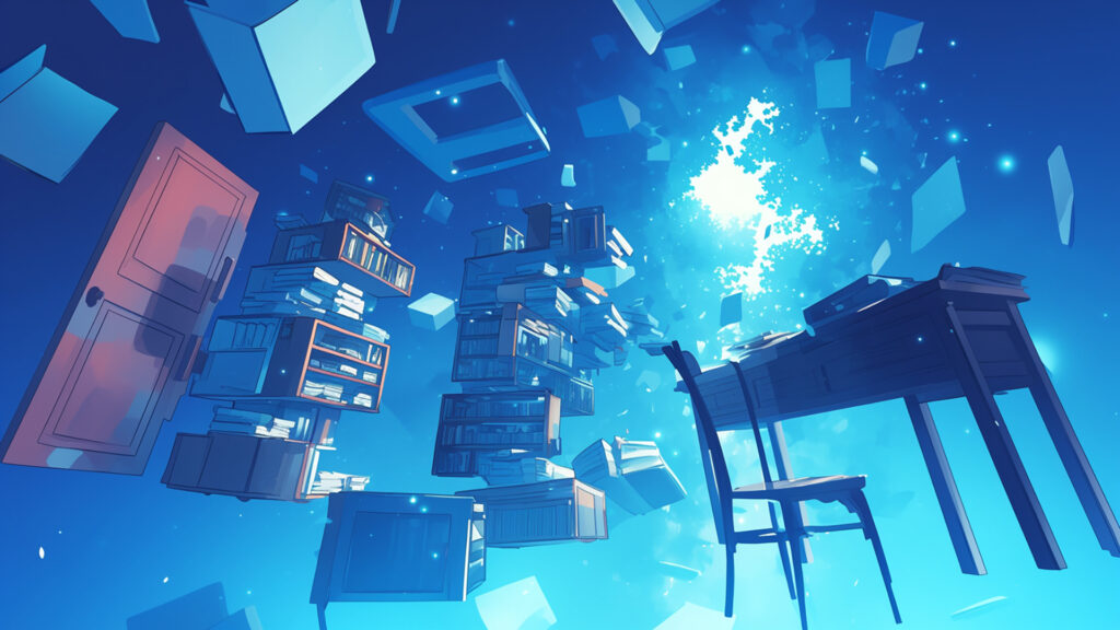 家具が浮遊する不思議な部屋