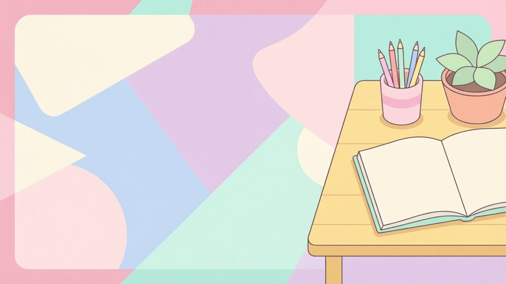 VTuberお絵描きサムネ用・左余白の画材デスク背景