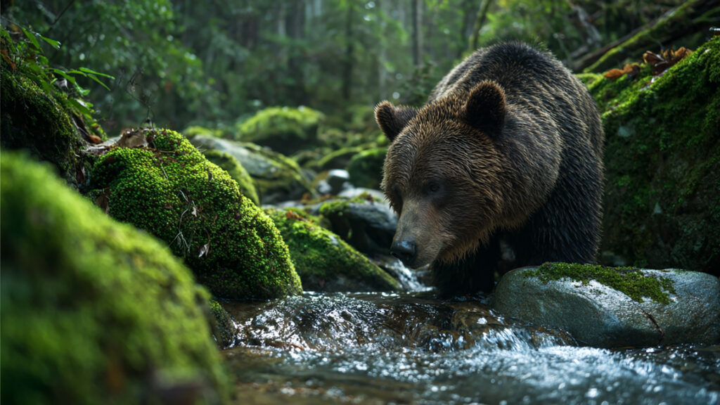 小川のそばのクマ｜写実風